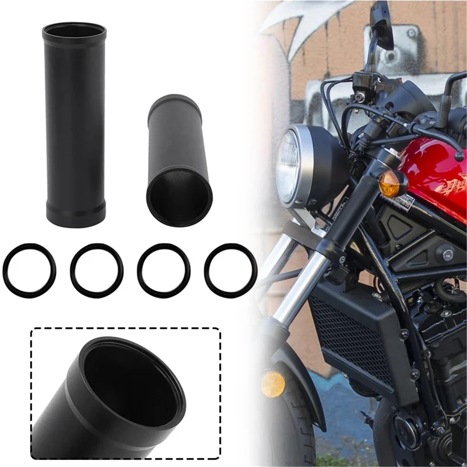 Widelce motocyklowe 2 szt. Osłona przedniego widelca motocyklowego, osłona amortyzatora, czarna, CNC, aluminiowa, pasuje do Honda Rebel CMX 300 500 2017-2023