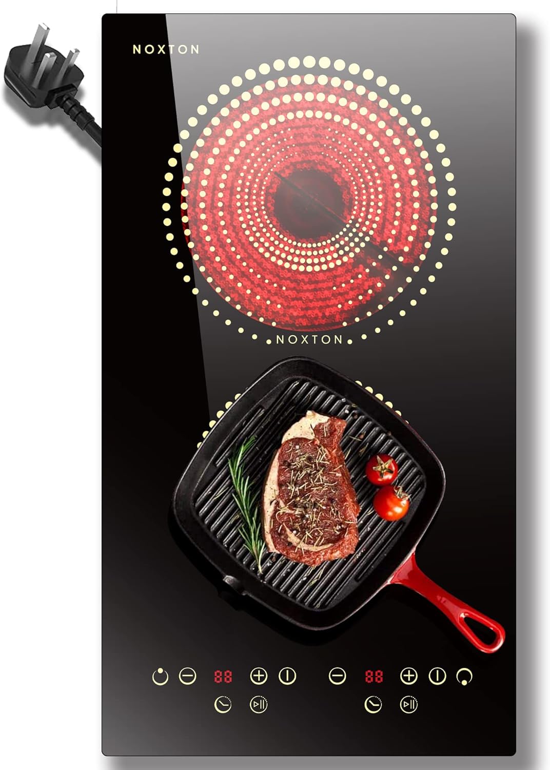 Noxton 2 Zone Ceramic Hob, Plug in Electic Hob 30cm with 2 Hour Timer