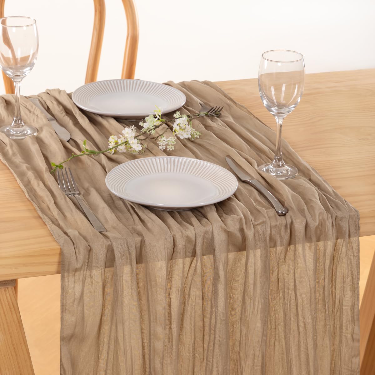 MLMC Seihtuch-Tischläufer, Boho, rustikal, Gaze, Taupe, Käsetuch, neutrale Dekoration, 89 x 305 cm, für Empfang, Hochzeit, Brautparty, Party, Dekoration, 12 Stück