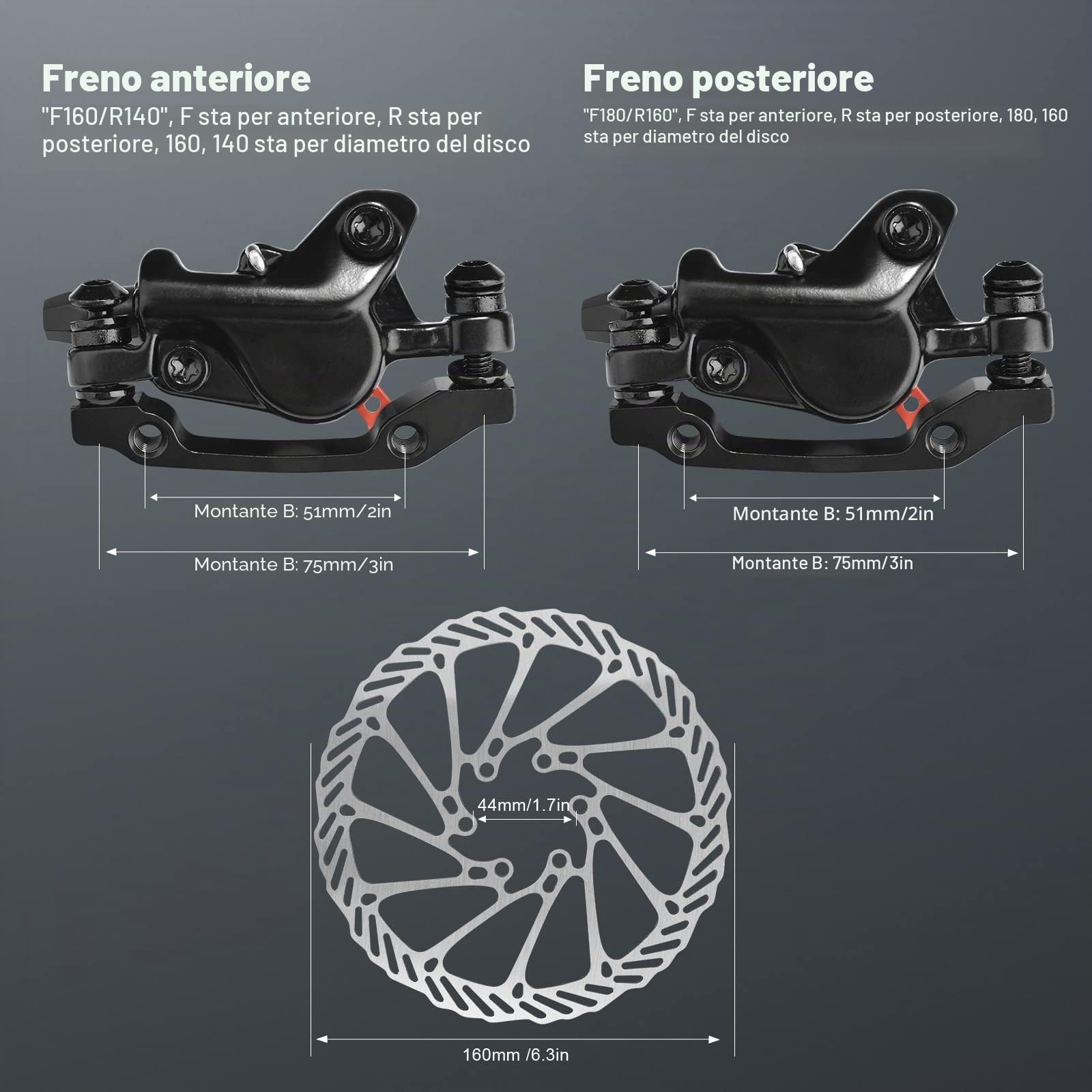 Set di Freni idraulici MTB a Disco, Kit con Rotore 160mm, Anteriore 80CM Posteriore 140CM Olio Bicicletta in Lega di Alluminio