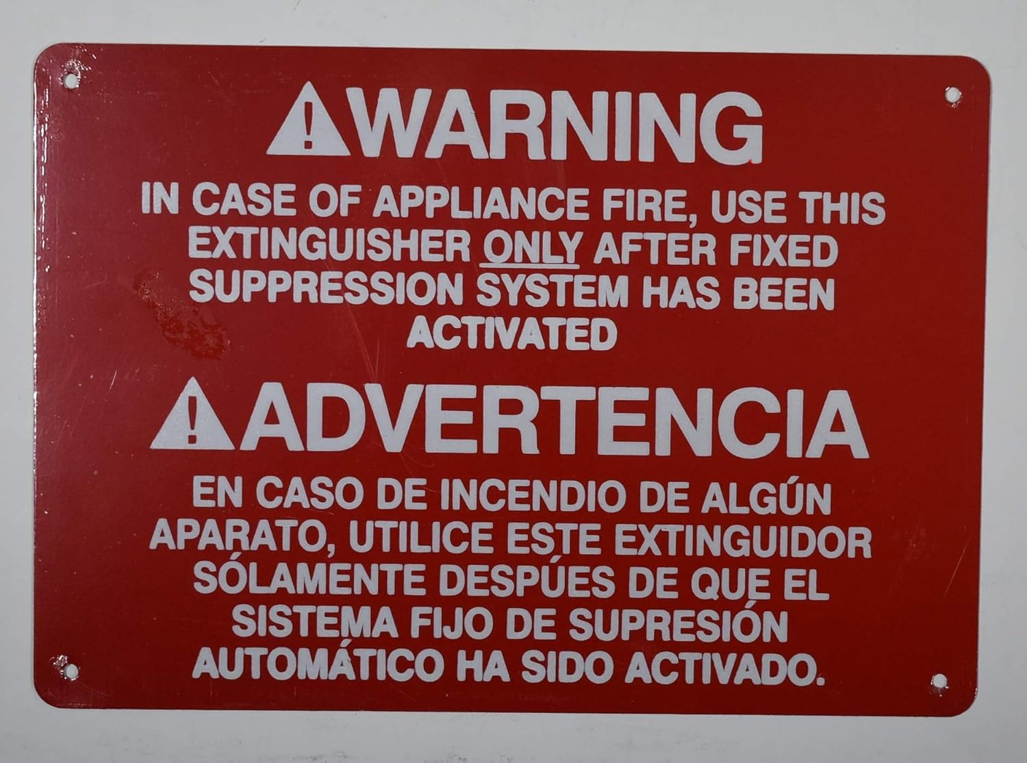 (2 Pack) WARNING IN CASE OF APPLIANCE FIRE USE THIS EXTINGUISHER ONLY SIGN Reflective Aluminum red 8X12 inches