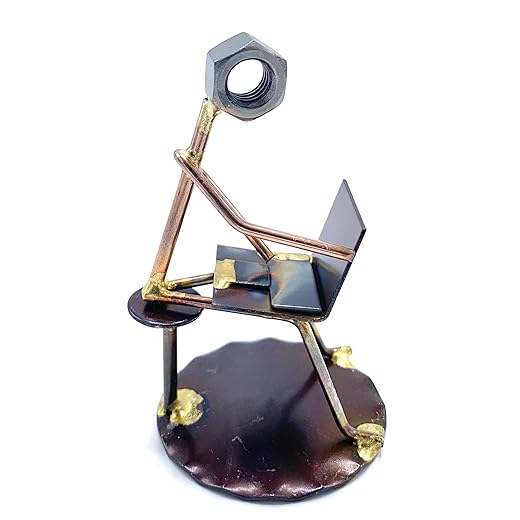 Computer Laptop Operator Collectible Handmade Metal Art Figurine, Desk Accessories, Trophy, Boss Gift, Office Décor, Business Professional, IT