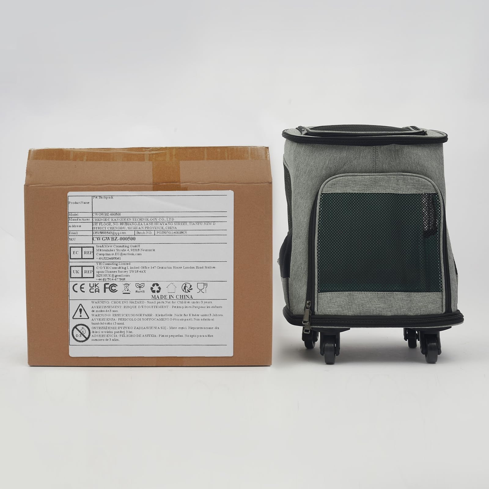 Transportín para perros con ruedas, 2 en 1, mochila para mascotas y carrito para perros, caja de transporte para gatos con asa telescópica, para gatos pequeños, perros de hasta 9 kg (gris)