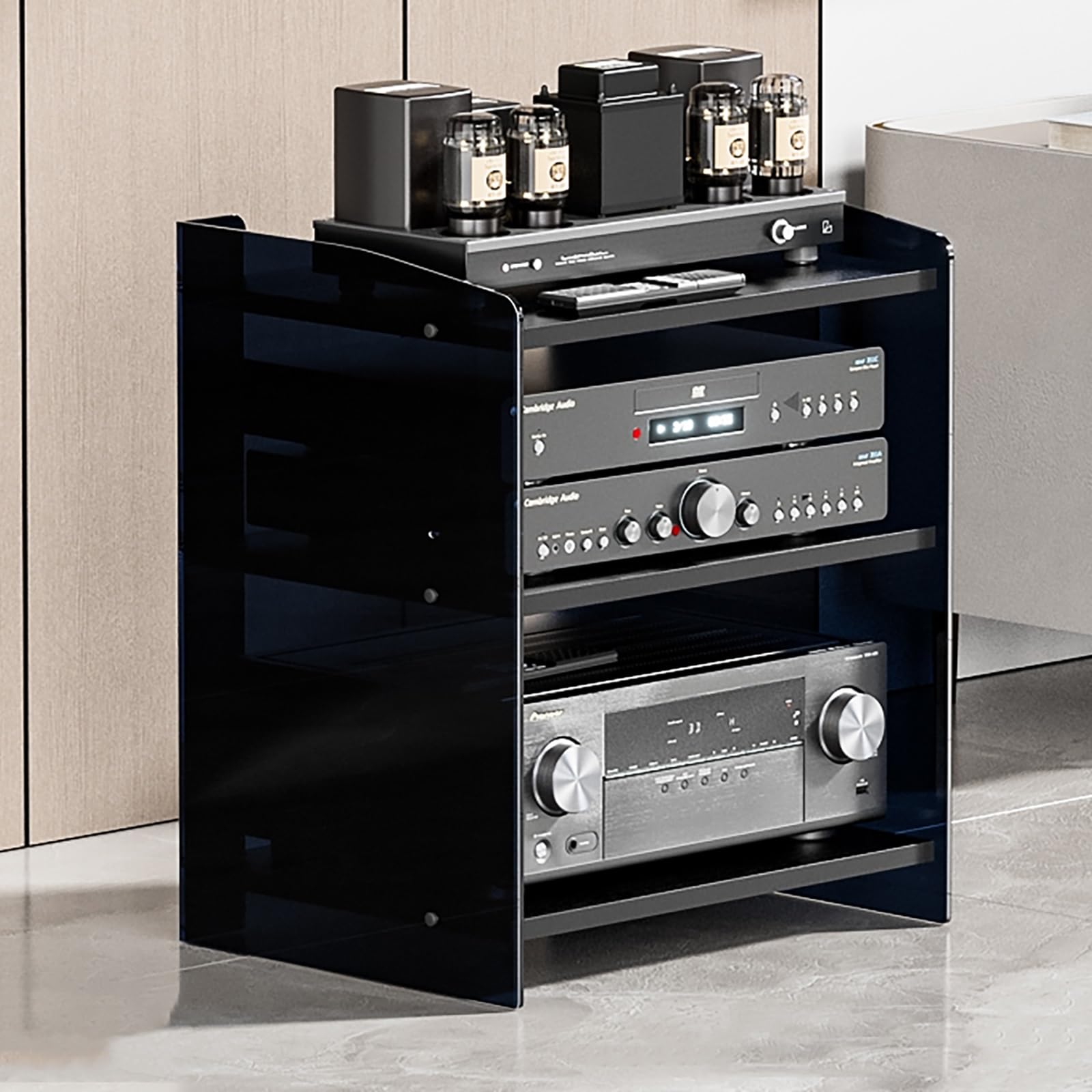 Stojak do przechowywania multimediów HiFi regulowany stojak na telewizor na sprzęt audio uchwyt na płyty winylowe centrum rozrywki żółty 60,6 cm / 23,9 cala idealny do konfiguracji kina domowego