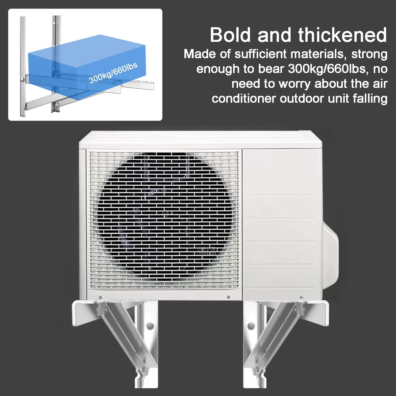 Soporte Aire Acondicionado Exterior, Kit Instalacion Aire Acondicionado, Acero Inoxidable 304, Soporte Universal Plegable, Soporta Hasta 300 Kg(43x46cm/17x18in)