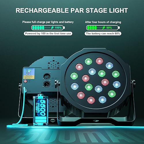 Miniatura 3 de UKing Luces LED Par de luces inalámbricas alimentadas por batería para eventos 18W RGB luz de iluminación de escenario recargable 20 horas por