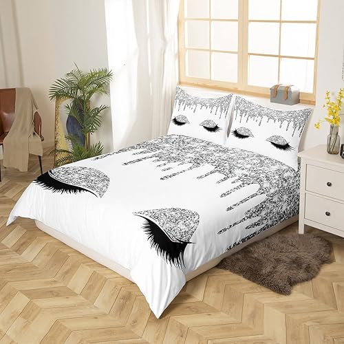 Miniatura 3 de Feelyou Juego de ropa de cama de lujo para niñas, funda de edredón blanca con diseño de princesa femenina, funda de edredón brillante con hadas,