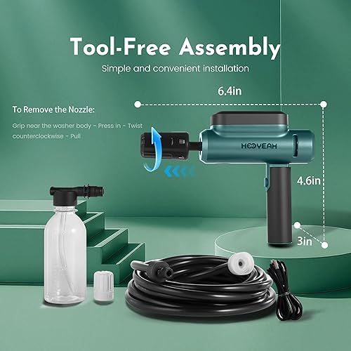 Miniatura 2 de Hooyeah Lavadora a presión inalámbrica portátil, rociador de agua de mano alimentado por batería de litio, máximo 217 PSI, boquilla 5 en 1 y olla de