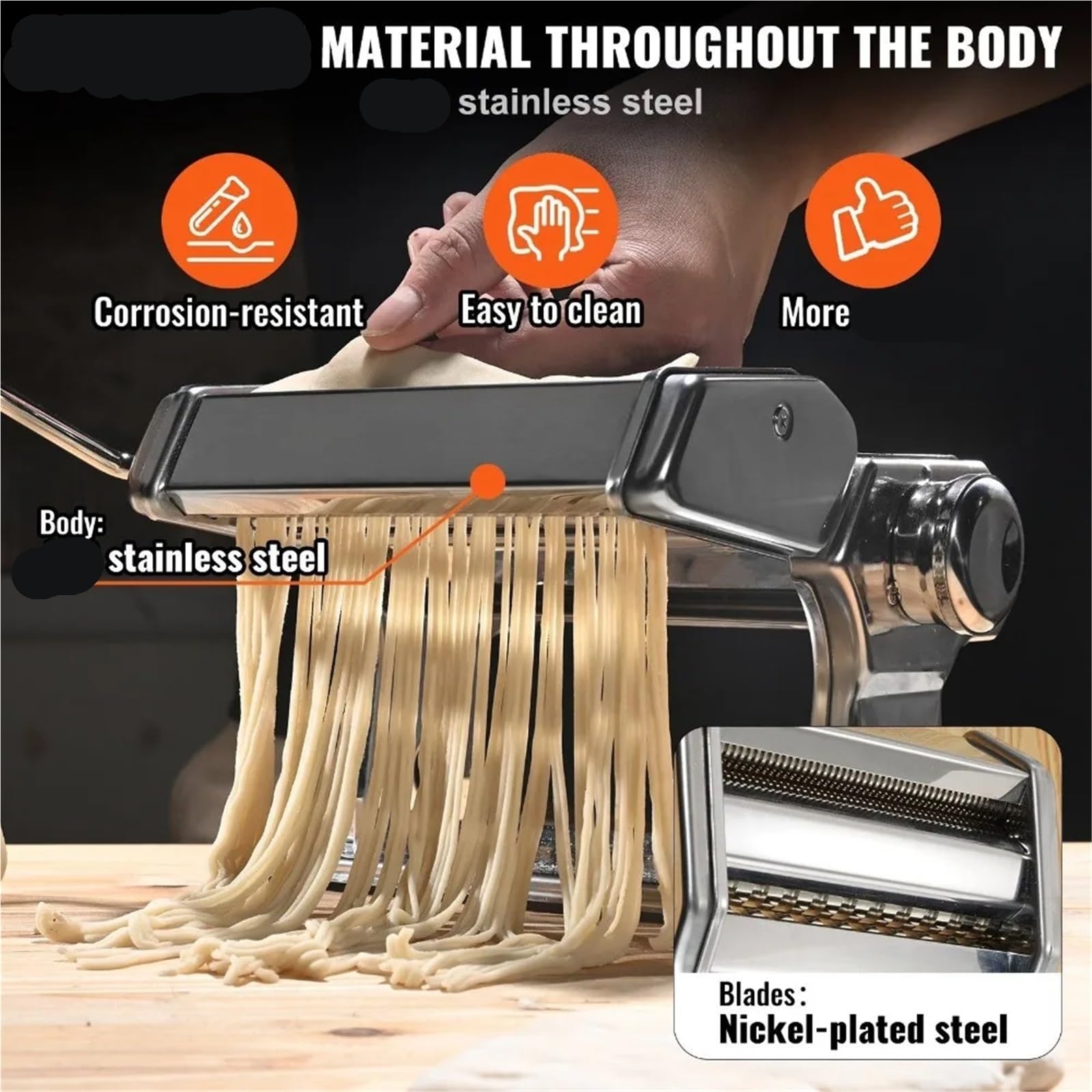 Nudelmaschine - Manueller Nudelmacher aus Stahl mit 9 einstellbaren Dickeneinstellungen für frische Pasta & Spaghetti