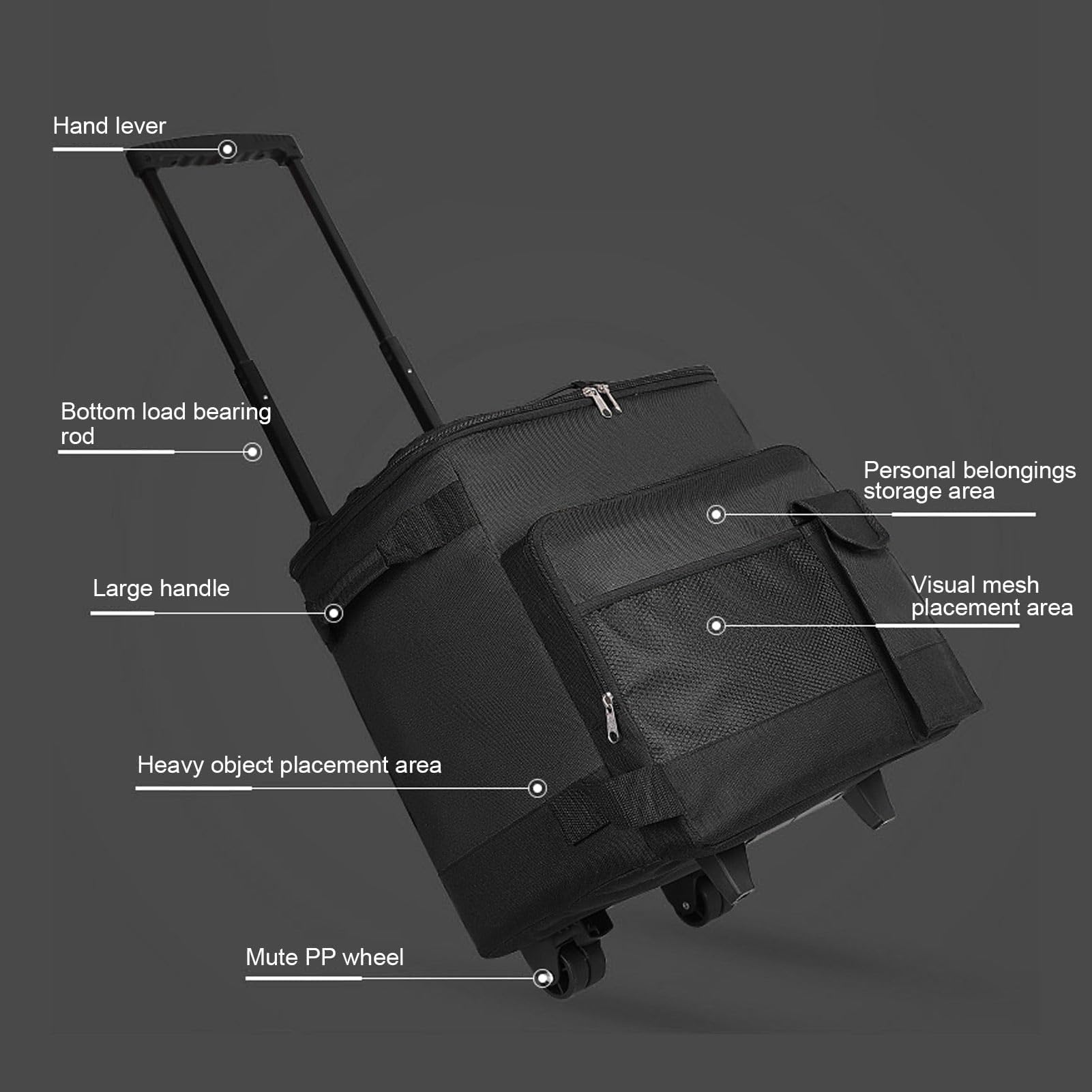 VBESTLIFE Borsa Termica con Ruote 43L, Cooler Portatile Isolato per Picnic, Campeggio e Viaggio All'Aperto, Impermeabile con Doppia Cerniera e Manico Telescopico