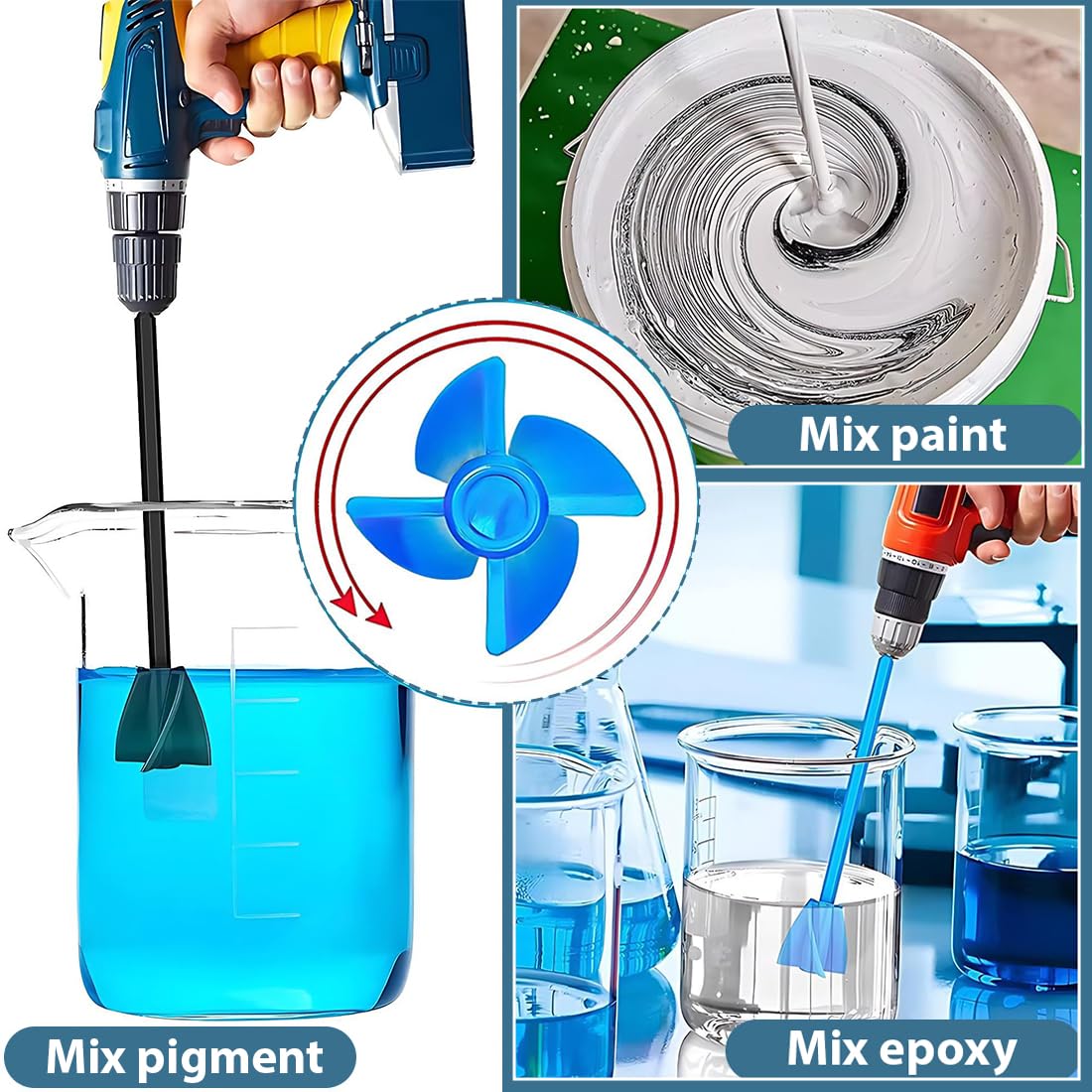 6 Pezzi Agitatori per Vernice con Asta di Estensione, Miscelatori Riutilizzabili per Resina Epossidica, Vernici, Pigmenti, Smalti in Ceramica, Compatibili con Trapano 1/4 (1/4 Trapano)