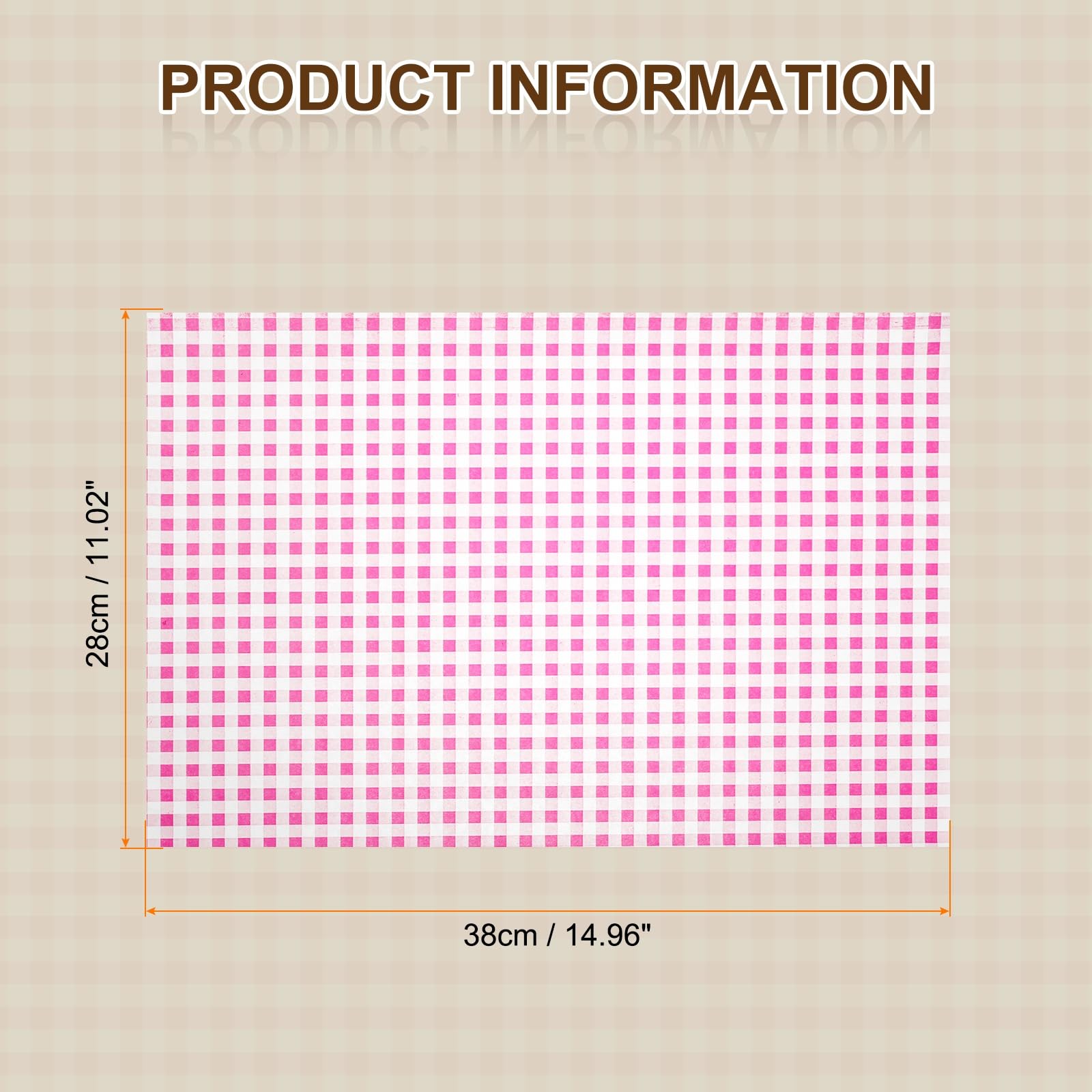 QUARKZMAN 500Pcs Papier Sulfurisé Feuilles de Papier Ciré à Carreaux Carrés 38cm x 28cm Papier Emballage Alimentaire Absorbant Huile pour Aliments Secs, Sandwichs, Pain, Hamburgers, Rose