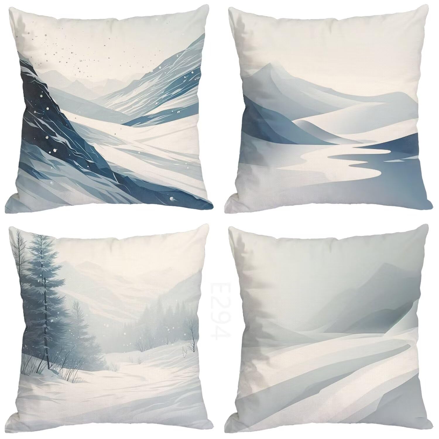 Pianura Federe Cuscini Divano 45x45cm,4 Pack Scena neve Estate Esterno Cuscini per Divano,Doppio Lato Quadrato Morbido Cuscini Divano,per Divano Soggiorno Sedia Letto Autunno Dekoration Cuscino LY-294