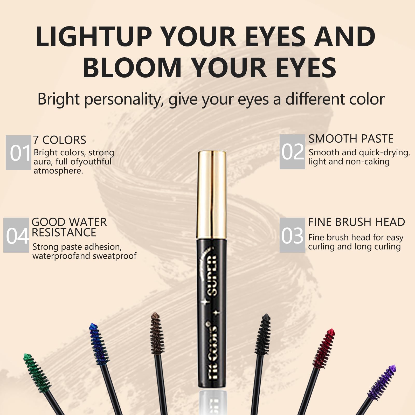 Joyeee 7 Farben Bunte Mascara Set, Bunte Wimperntusche, Professionelles Color Mascara Set, Wasserfest, Langanhaltend, Natürliche Lange Wimpern (Schwarz Braun Blau Lila Grün Weiß Rosa)