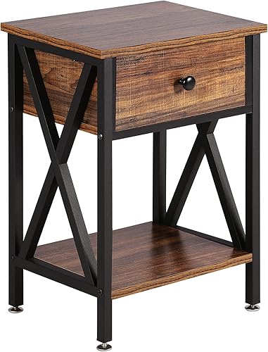 VECELO - Mesas de noche para dormitorio, mesas de noche con cajón de almacenamiento, color marrón rústico