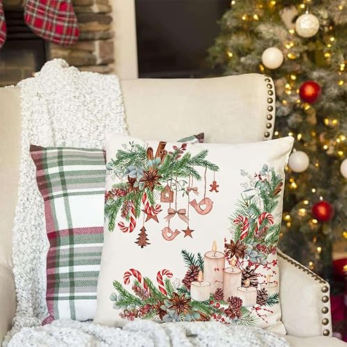 Miniatura 6 de Juego de 2 fundas de almohada navideñas de 18 x 18 pulgadas, decoración navideña de granja, ramos de Navidad de bastón de caramelo, decoración de
