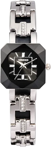 TIME100 Women's Watches Bracelet Crystal Oval Dial Ladies Wrist Watch Japanese Quartz Wristwatch Waterproof (Black)