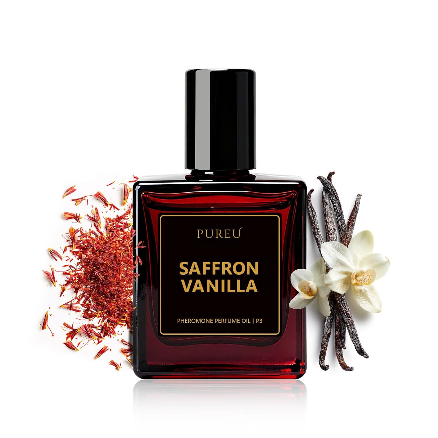 PUREU Roll On Perfume Oil Pheromones Perfumes for Women, 0.34FL OZ/10ML Travel Size, Essential Oil Fragrance, Saffron Vanilla Scents Long Lasting Eau De Parfum, Made in USA