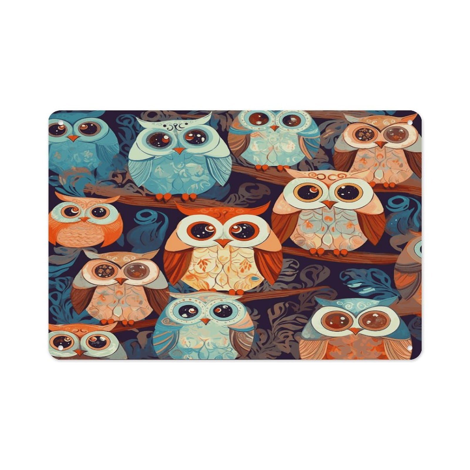 VstaDank Vintage Metal Sign Sublimation Aluminum Anime Owl Plaque Sign Weatherproof Art Decorative Wall Plate Boho Aluminum Wall Hanging Decor Retro Poster Plaque 8x12in