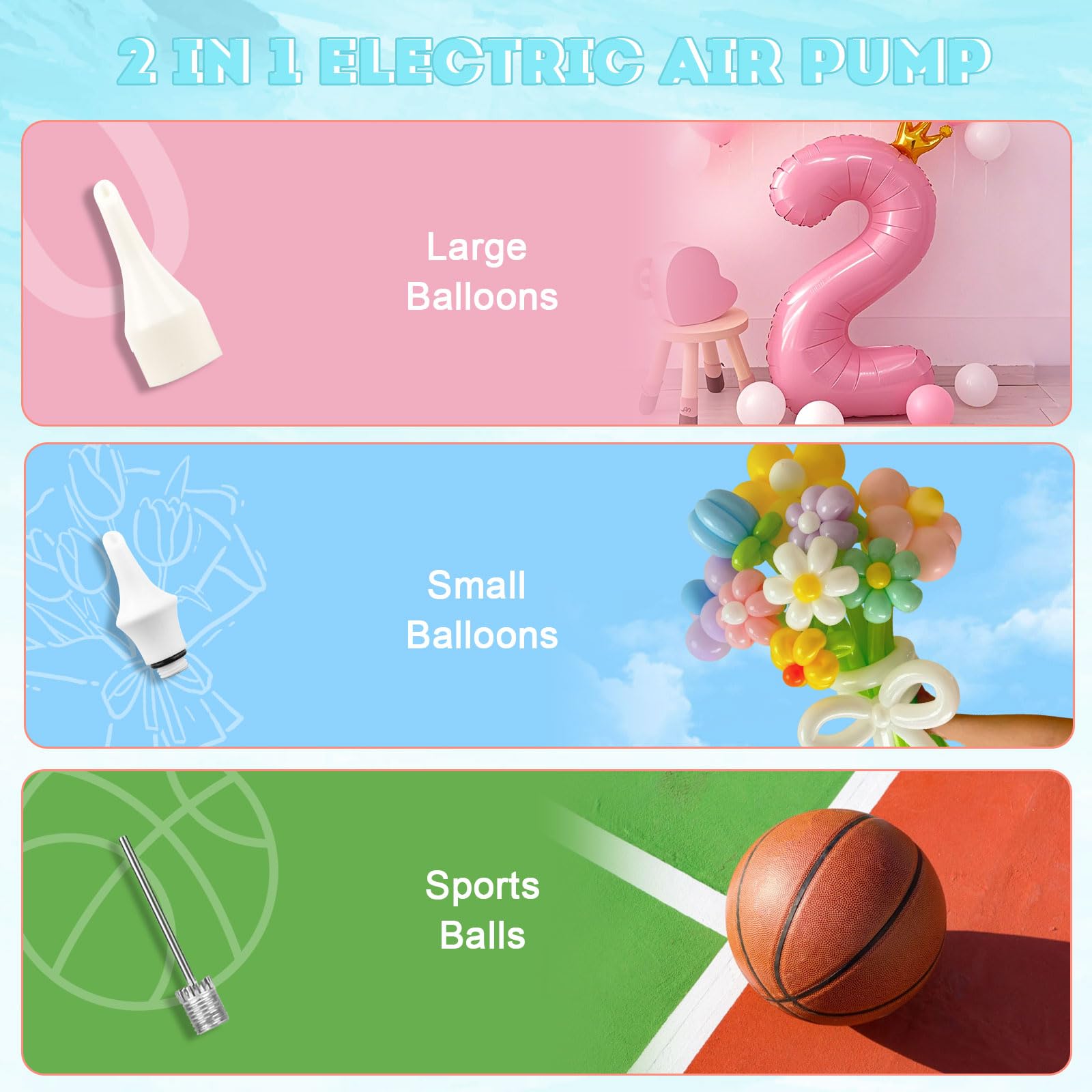 AXHJ Pompa elettrica per palloncini, ricaricabile, senza fili, con batteria da 1800 mAh, soffiatore per palloncini lunghi, palloncini in lattice a forma di animale per decorazioni per feste