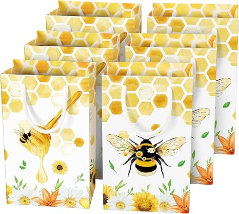 16 Pack Honey Bee Party Favor Bags With Handles - Cute Kraft Paper Goodie Bags For Birthdays & Showers - View #11