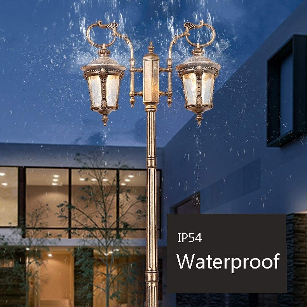 2 luci, palo Alto, Lanterna in Vetro E27 IP54 Impermeabile, lampione da Esterno per vialetti, Lampada a Colonna in Alluminio pressofuso Stile retrò Europeo, Illuminazione,Black_Height 2.95m