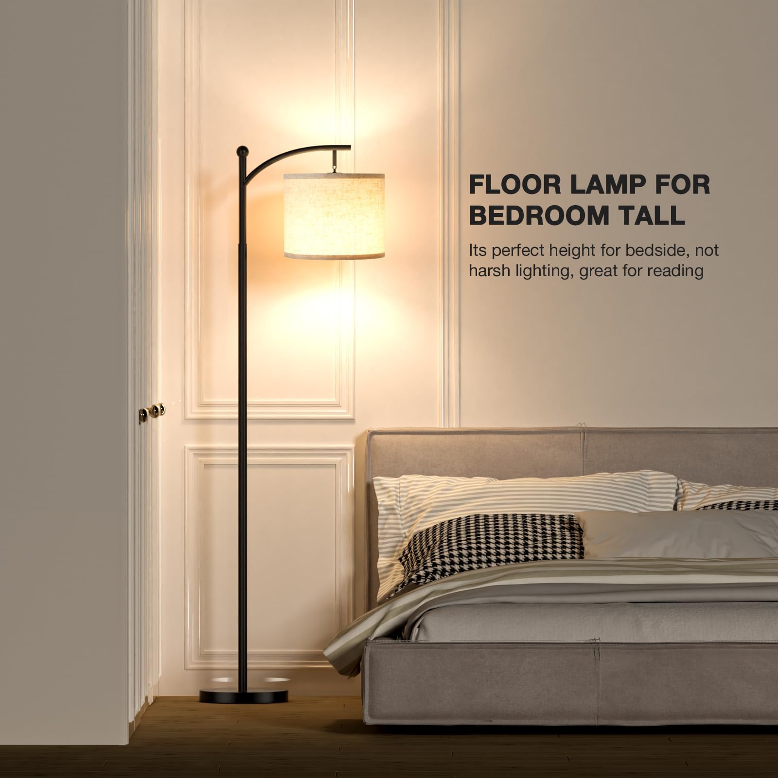 Stehlampen LED Wohnzimmer Moderne Stehlampe mit 3 Farbtemperaturen Beige Lampenschirm stehleuchte 9W Glühbirne inklusive für Wohnzimmer Schlafzimmer und Büro Stehleuchte mit Fußschalter Schwarz