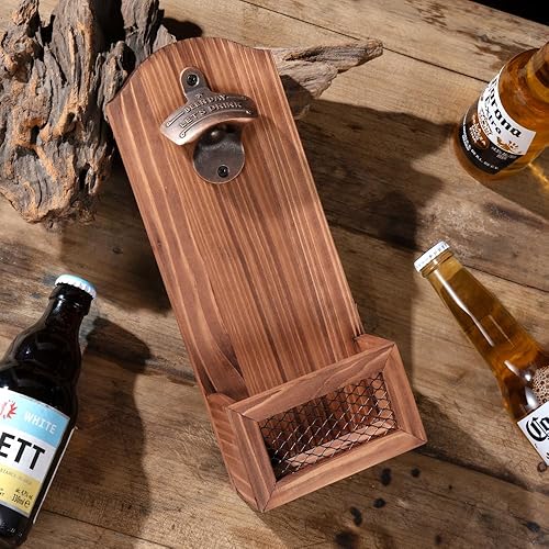 Miniatura 5 de Abrebotellas con tapa colectora, abrebotellas de madera vintage montado en la pared, regalo ideal para hombres y amantes de la cerveza, uso como