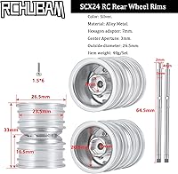 Vista 3 de RCHUBAM Llantas de rueda trasera RC con eje de transmisión CVD para 1/24 Axial SCX24 Deadbolt Bronco C10 RC Crawler Car