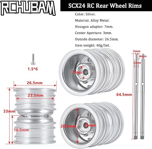 Miniatura 3 de RCHUBAM Llantas de rueda trasera RC con eje de transmisión CVD para 124 Axial SCX24 Deadbolt Bronco C10 RC Crawler Car