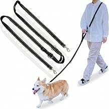 Lil&Fam Shoulder Leash, Dog Leash, Small Dogs, Medium Dogs, Large Dogs, Adjustable Length, Handle Included, 9.6 ft (3.2 m), Long, Double, Shoulder Strap, Cross Body (Black, Width 0.8 inches (2.0 cm))