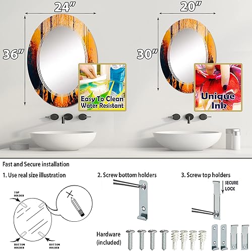 Miniatura 9 de DesignQ Golden Hour Birch Trees V- Vanity Mirror, Bathroom Mirrors, Wall Mirrors for Living Room, Bedroom - Round Mirror - Large 24'x24', 32'x32'
