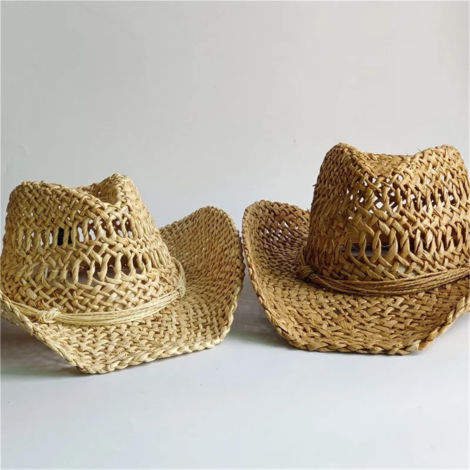cappello paglia cowboy Cappello di paglia Boho vintage da spiaggia estiva | Donna Uomo Cappelli da cowboy occidentali Perline di legno Scava fuori il cappello da sole