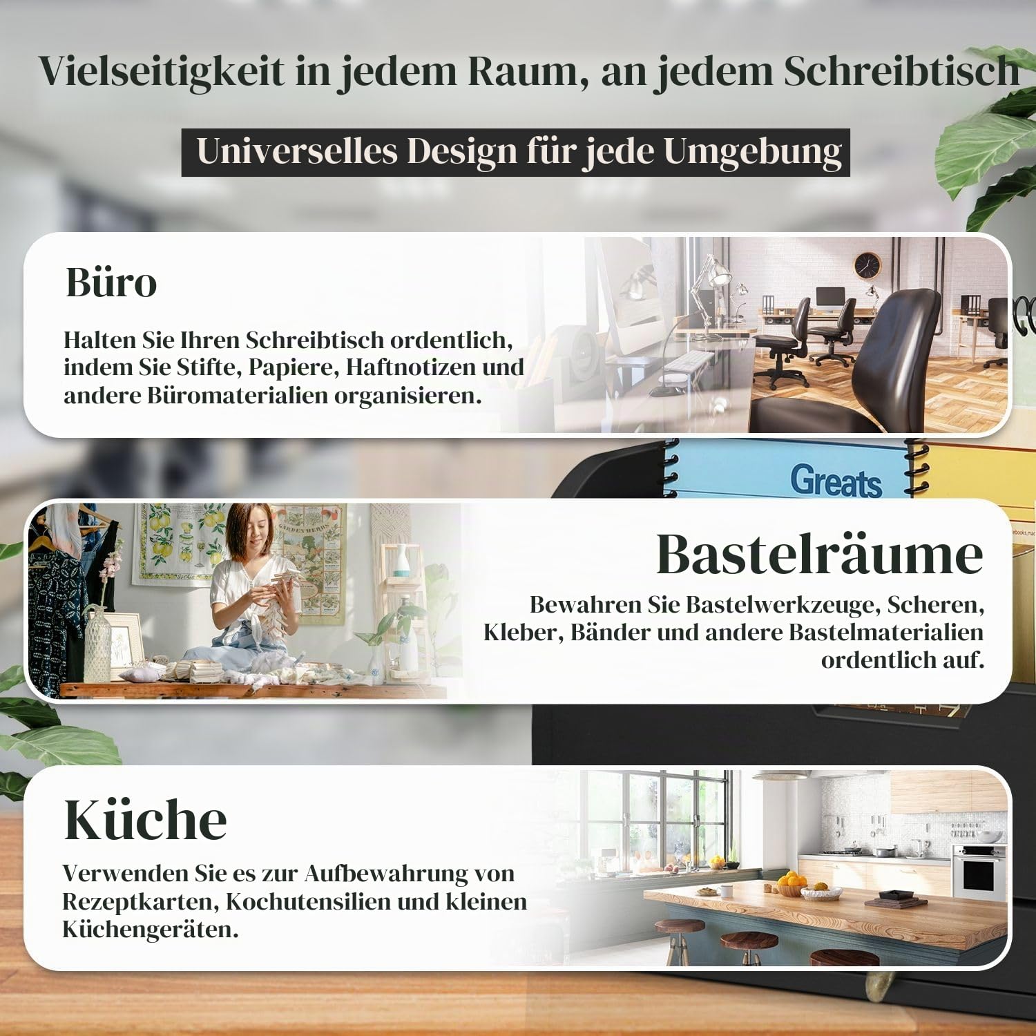 Flexzion Schreibtisch Organizer aus Holz, Rustikaler Regalhalter mit 3 Schubladen & Fächern, Tisch Desk Organizer, Büro Schreibtisch Zubehör, für Buch Stifte Hefter Ordner Klammer Haftnotiz, Hellbraun | Rechnungs- und Aktenordner mit 3 Fächern, einer Schu