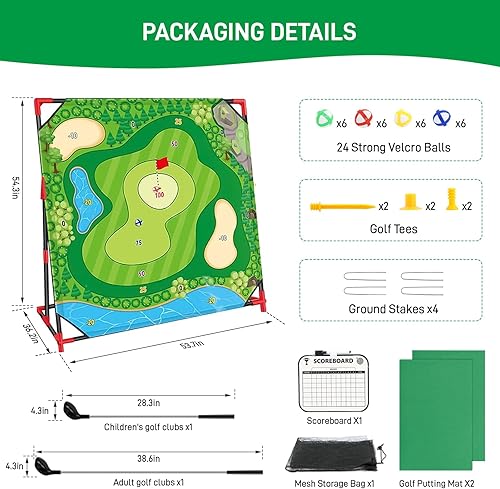 Miniatura 3 de Juego de astillado de golf con soporte, tapete de golf mejorado de 54 x 54 pulgadas y juego de práctica con bolas adhesivas, perfecto para patio