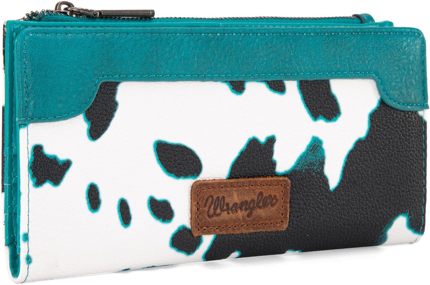 Montana West Wrangler Cow Print Wallets Womens Bifold Credit Card Wallet Women's Wallets, Card Cases & Money Organizers Turquoise Wallet for Women Ladies Female Cash Wallet with Smooth Zipper