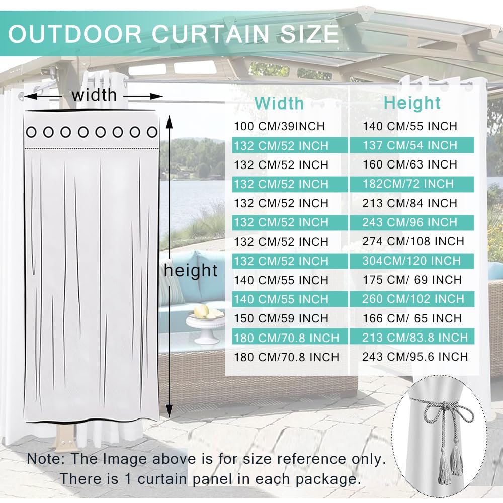 Hiseng Outdoor Vorhang Wetterfest Leinenoptik Bohemian-Stil Outdoorvorhänge mit Ösen Blickdicht Gardinen Sichtschutz für Balkon Pavillon Garten Terrasse Pergola (132x213cm/2 Stück,Geometrie)