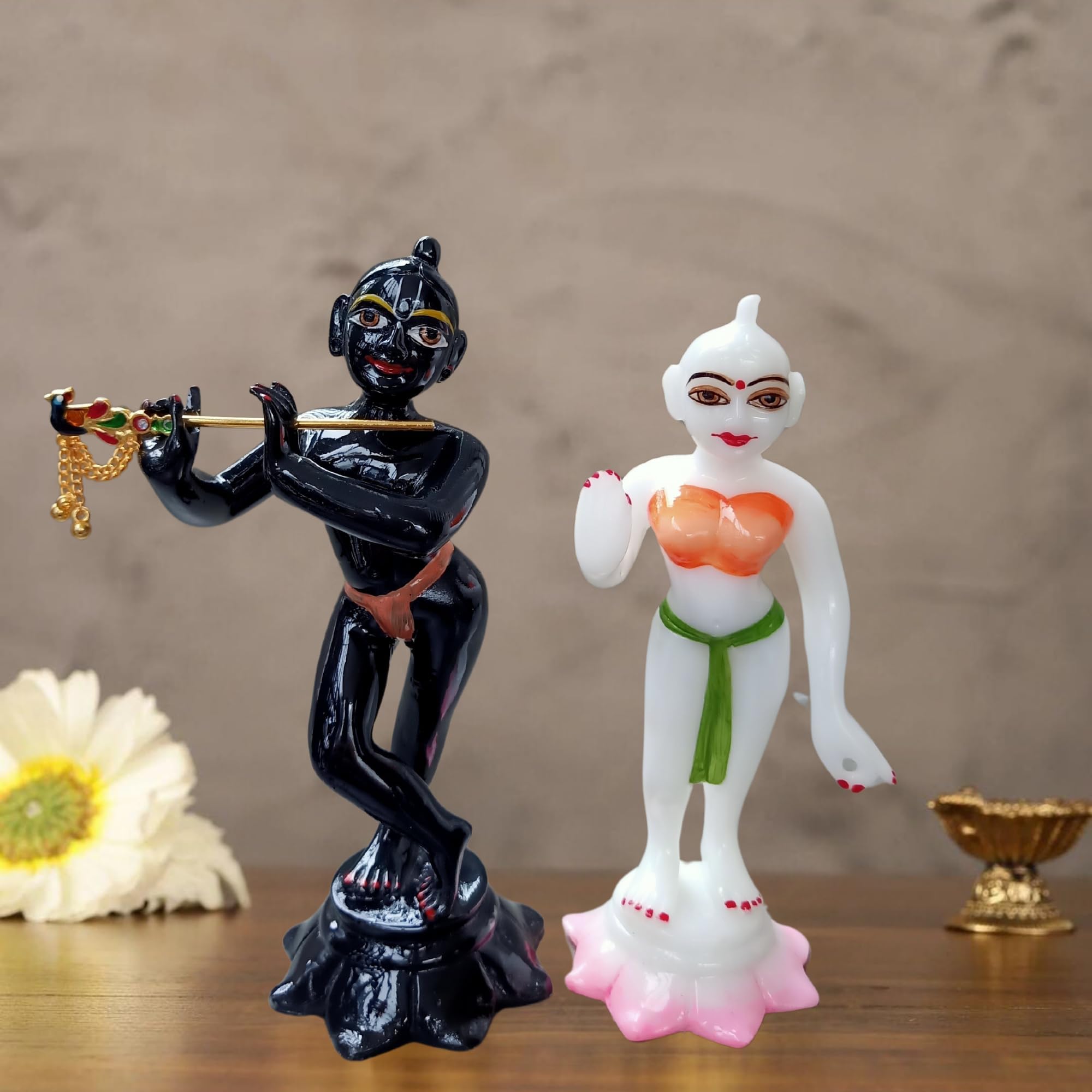 Marble Iskon Radha Krishna Idol for Temples Decorative Showpieces for Home Decor ||Elevate Your Pooja Room with Divine Radha Krishna Murti for Pooja Room Decor and Wedding Gifts (6-Inch)