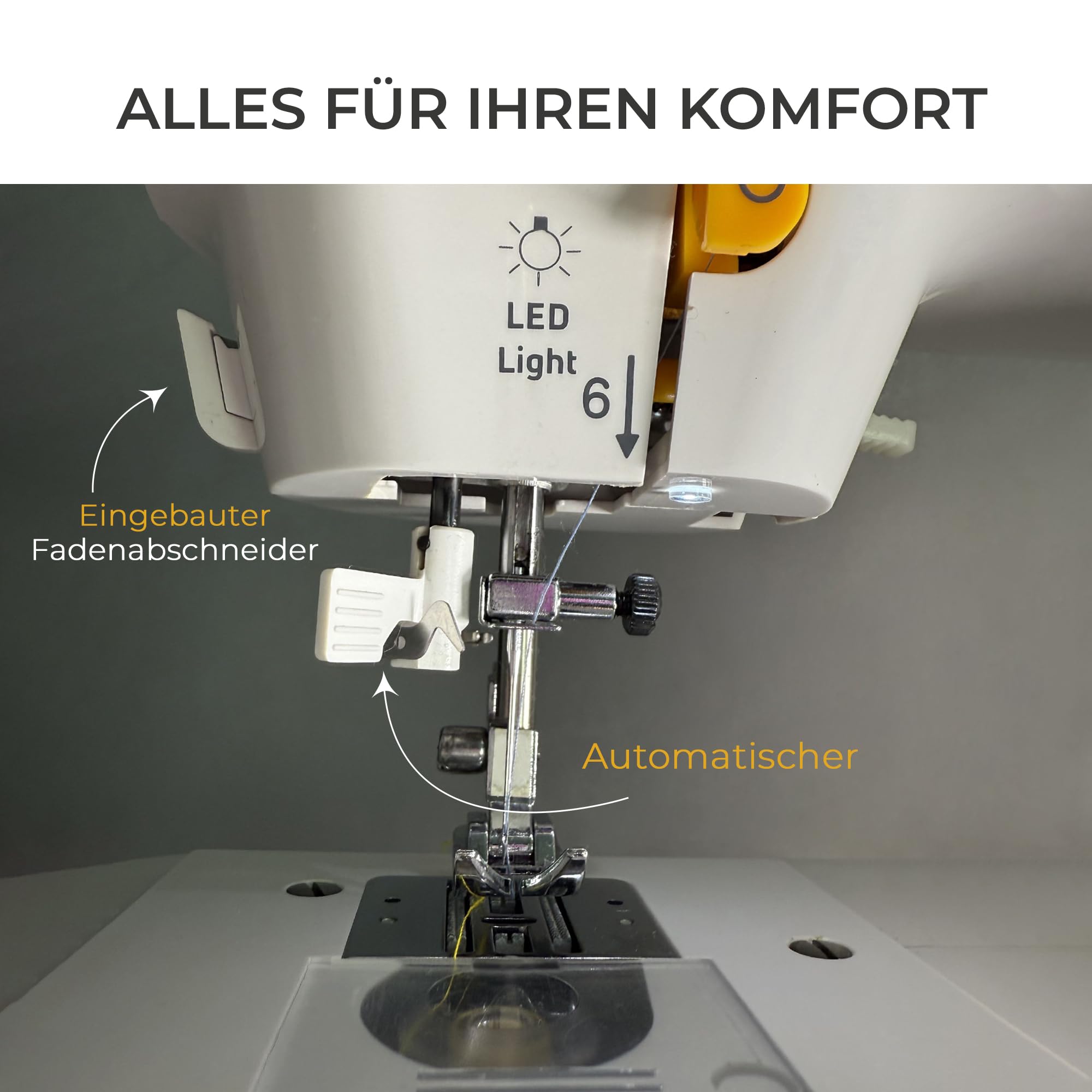 EFFEKTIV Mini-Nähmaschine, kompakt, 15 Stiche, 27 x 30 cm, Metallstruktur, horizontaler Schiff, automatischer Einfädler, für alle Arten von Stoffen, ausziehbarer Tisch