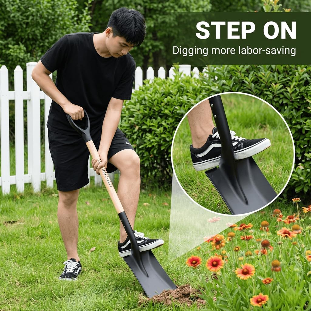 HIGHLIGHT 41 Inch Heavy Duty Square Shovel with D-Handle & Cold Rolled Steel Blade - Digging, Transfer, Snow Shovel for Car, Garden & Yard Tools