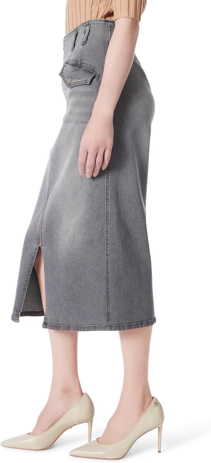 DEE OCLEPPO Women's Millie Zipper Front Denim Skirt with Center Slit Standard