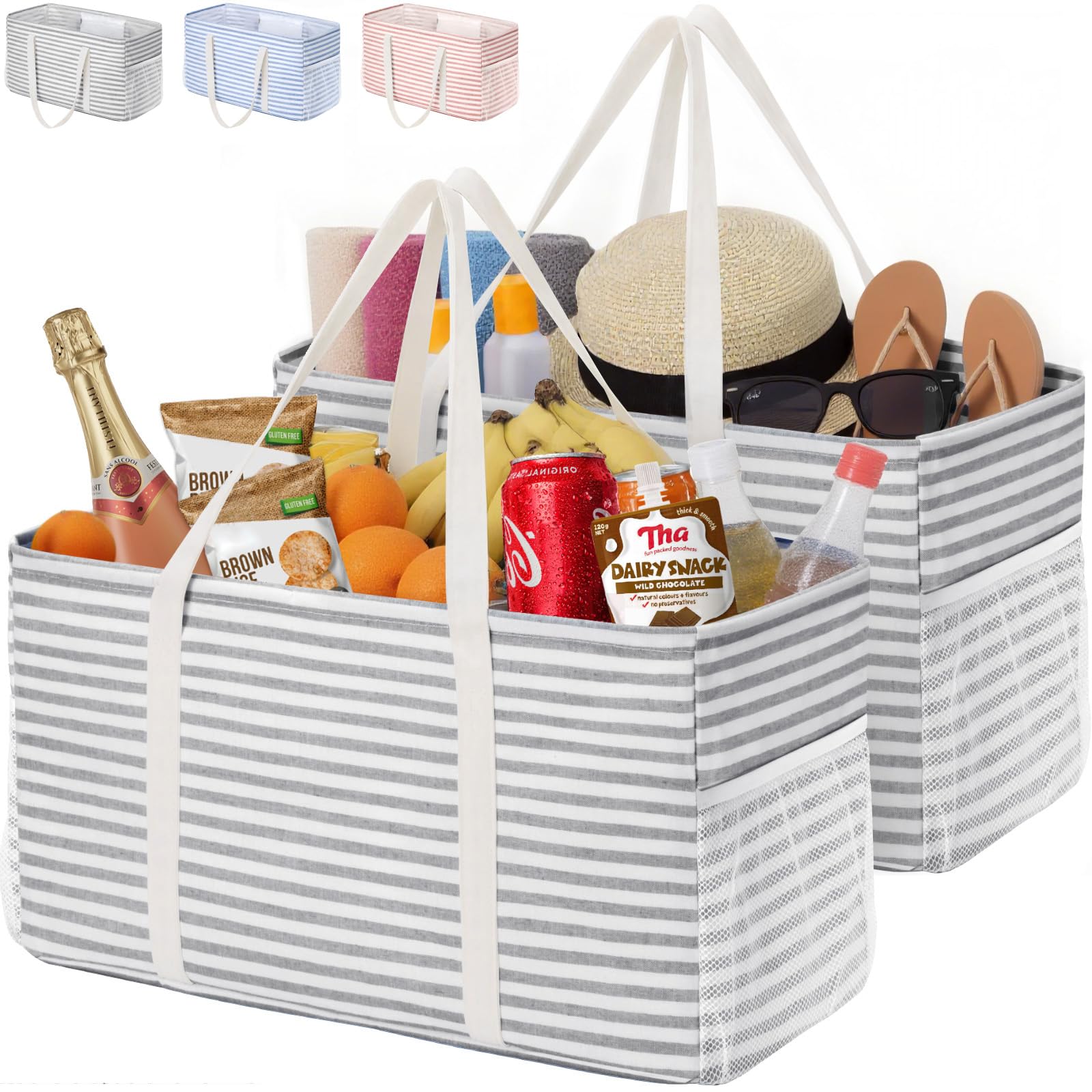 Sac de courses pliable 46 L Lifewit lot de 2 grand panier gris avec cadre en fil métallique