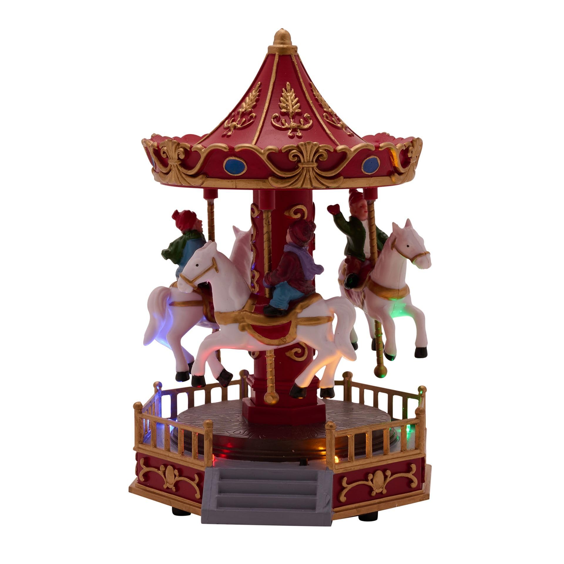 Widdop LED Light Up Fairground Carousel – Illuminated Festive Ornament with Rotating Horses – Christmas Decoration