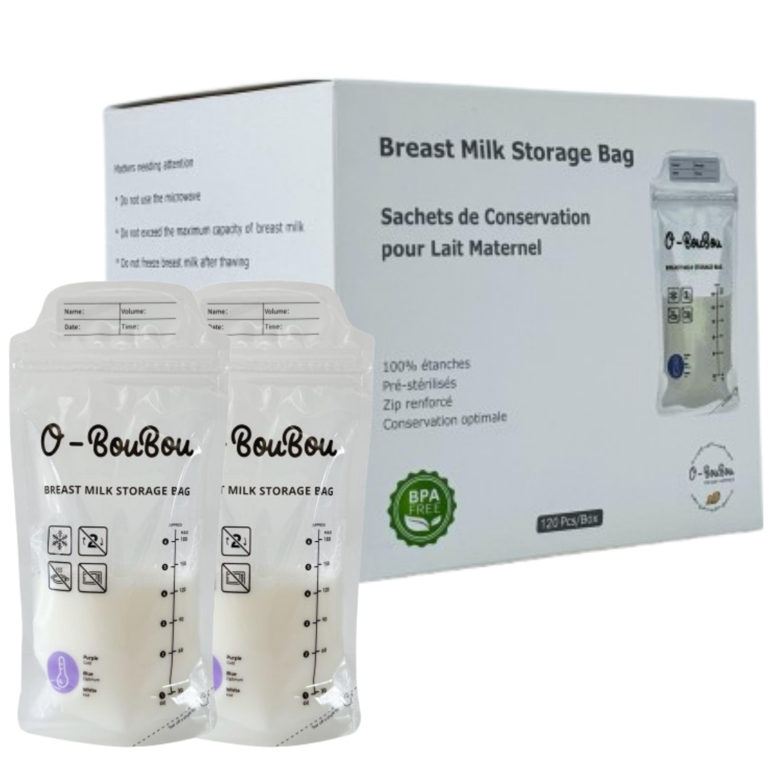 Lote de 120 Bolsas Leche Materna sin BPA - Recolector De Leche Materna Preesterilizadas - Bolsas Congelar Leche Materna- Bolsas Leche Materna Congelar, Doble Sellado, 180 ml