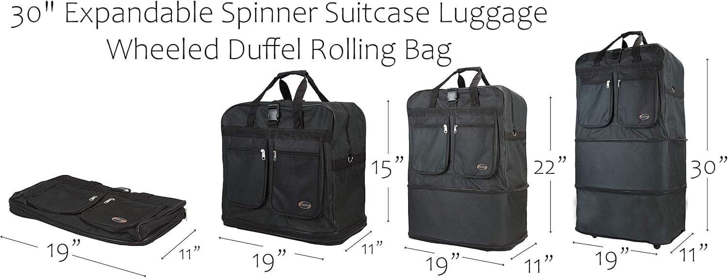 Expandable Rolling Wheeled Duffel Bag Spinner Suitcase Black in Nepal
