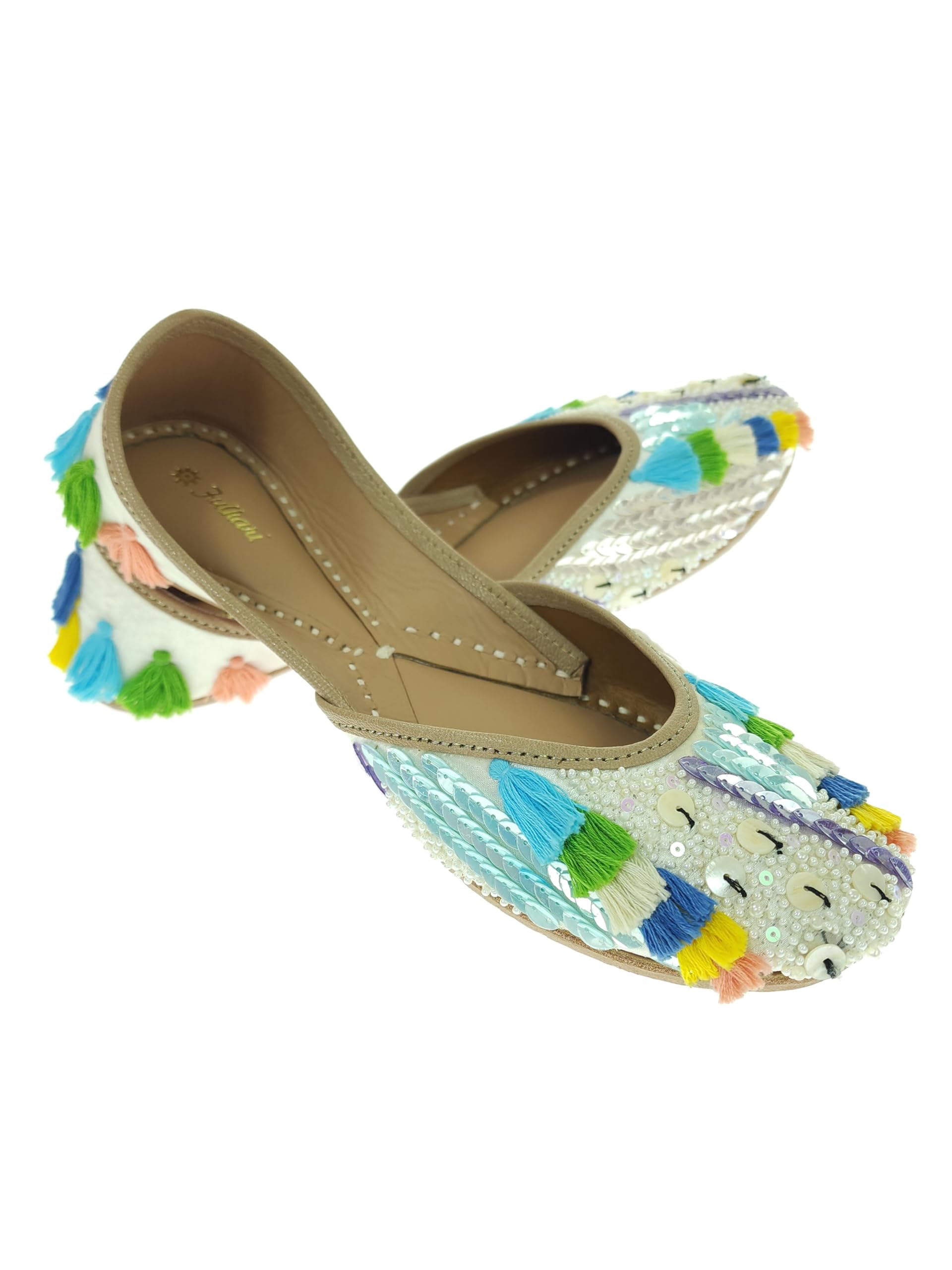 fulkari Women Fuman Thread Flower Multicolor Genuine Soft Leather Embroidered Jutis | Bite and Pinch Free Jutti | Punjabi Formal Juttis | Girl's Wedding Flat Ladies Mojari | Formal Ethnic Juti |-picture-27