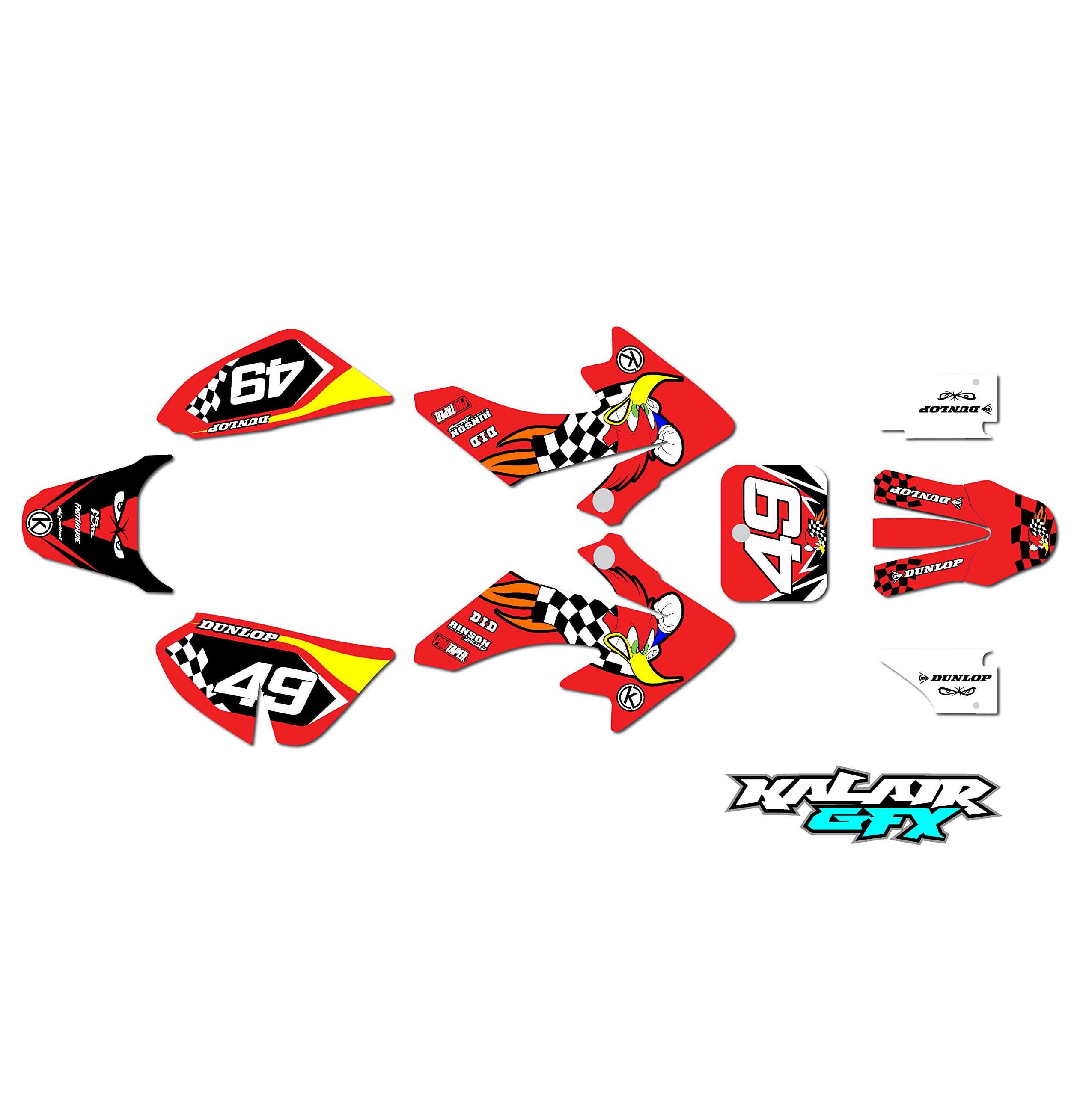 Kalair GFX Graphics Kit for Honda CRF50 (2004-2012) Pecker Series Red 09 Mil - Dirt bike Custom Racing Graphics Decals Stickers Kit, no-plastics