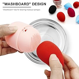 Makeup Sponge Holder Set,Makeup Blending Sponge Storage Drying Rack and Cute Silicon Sponge Carrying Travel Case with 4 Pieces Makeup Sponge Egg for Liquid and Powder