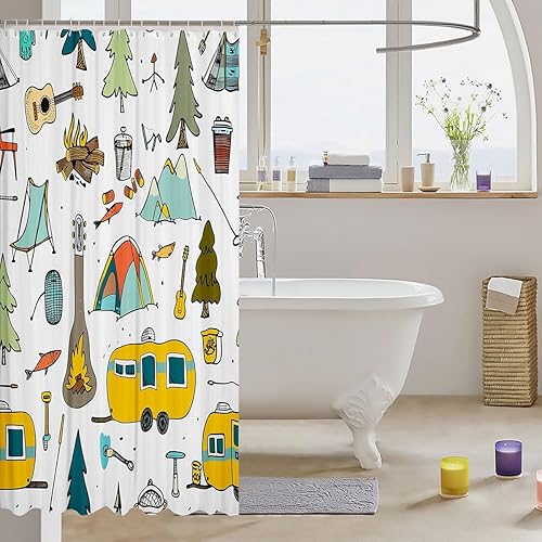 Miniatura 3 de Cortina de baño para cámper, cortina de ducha de tela para campamento, viajes, automóvil, caricaturas, juegos de cortinas de ducha para camping,