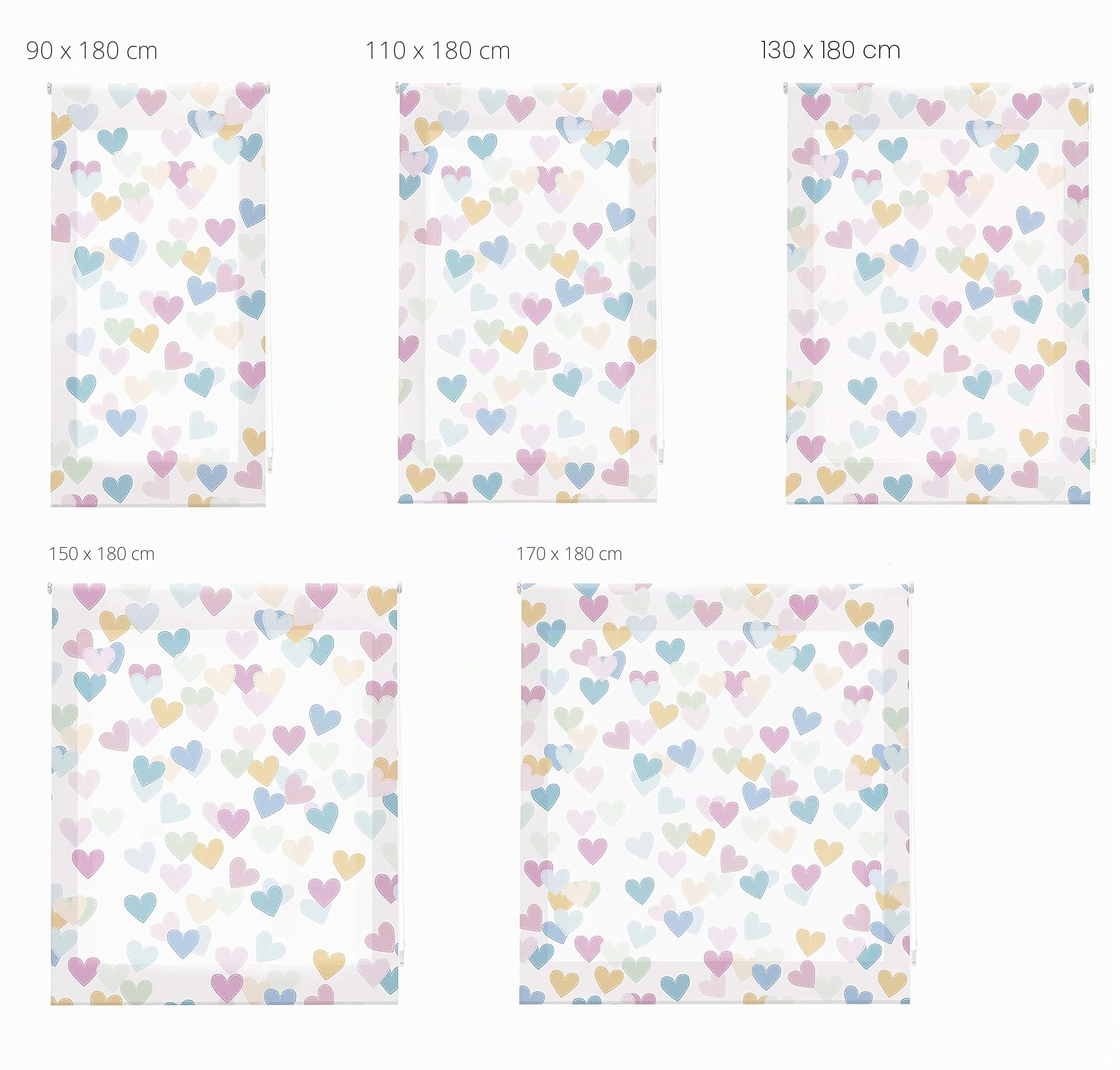 Blindecor Digital Enfant Store Enrouleur translucide avec Impression numérique Modèle Hearts 90 x 180 cm Dimensions du Tissu 87 x 175 cm